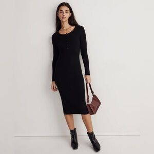NWOT Madewell Henley Sweater Midi Dress in Black